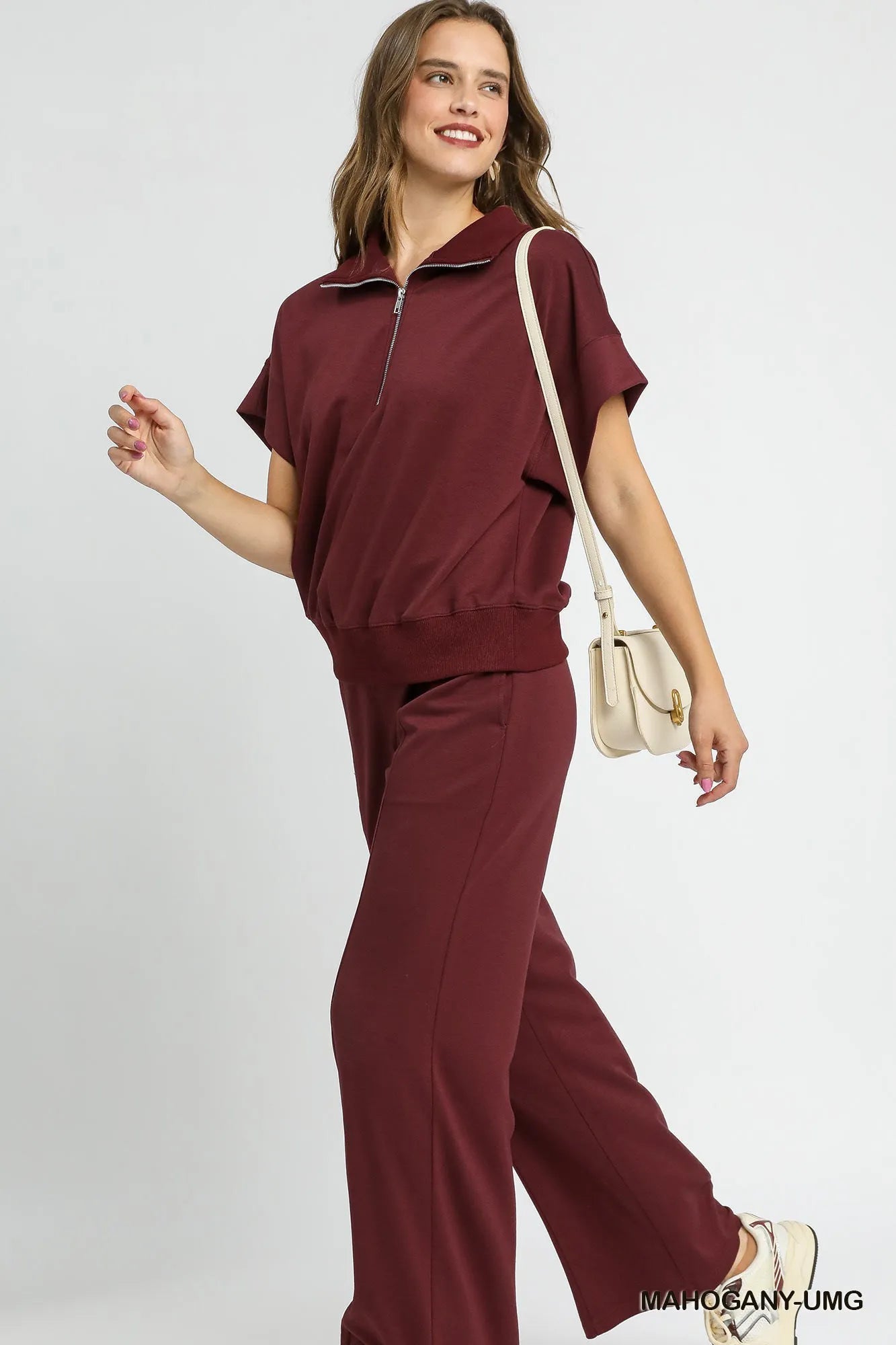 Umgee Plus Size Half-Zip Short Sleeve Top - Be Bliss Boutique