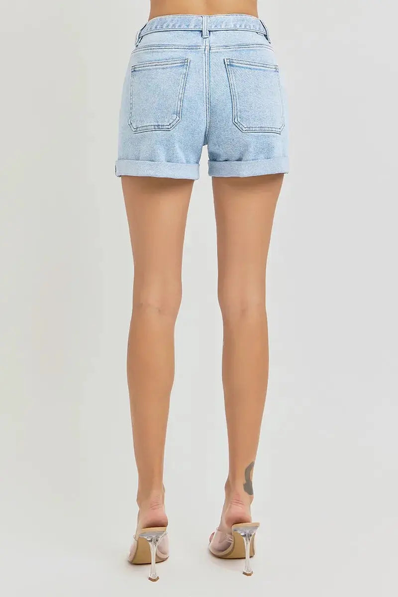 Full Size/Plus Size High Rise Belted Roll Up Shorts by RISEN Jeans - Be Bliss Boutique