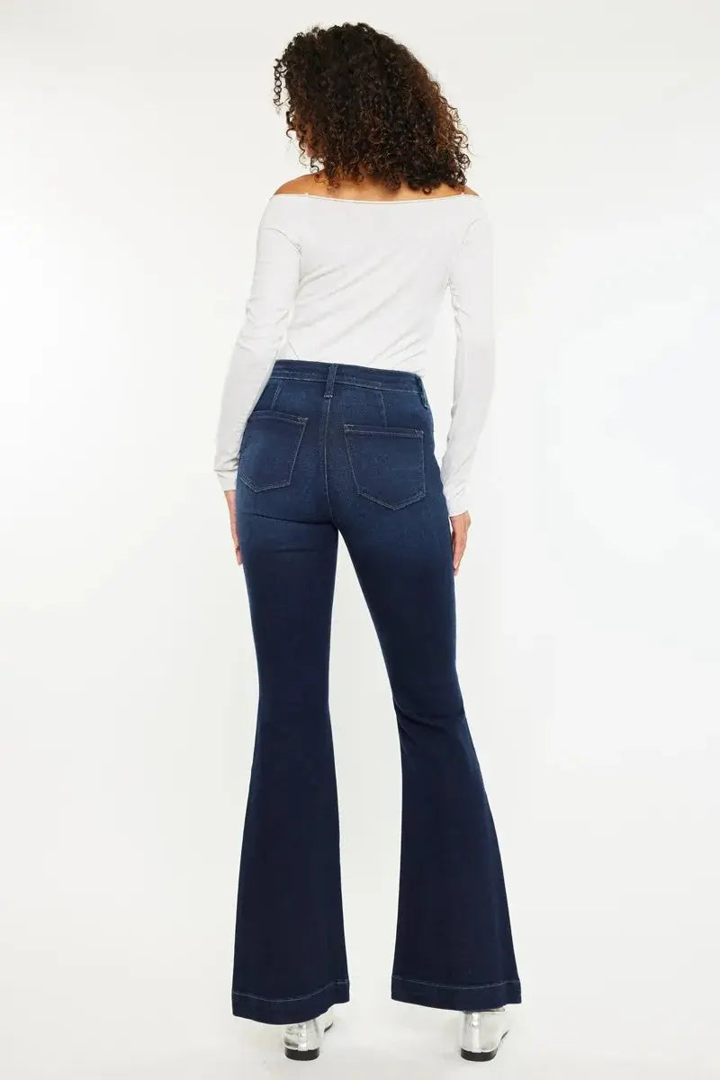 Button Fly High Rise Distressed Kancan Flare Jeans - Be Bliss Boutique