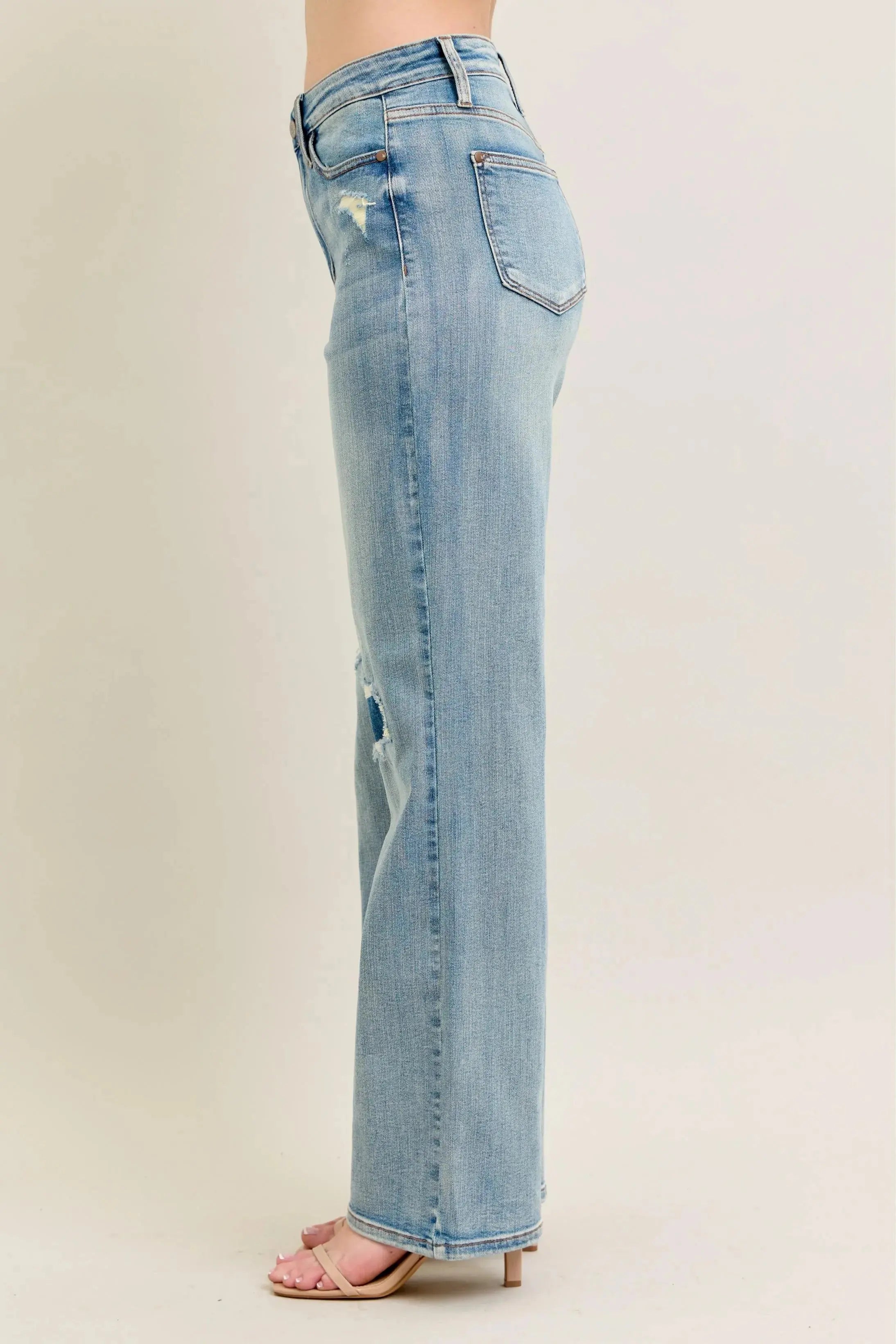 Judy Blue Jeans -Plus Size High Waist Destroy & Knee Patch Straight Leg - Be Bliss Boutique