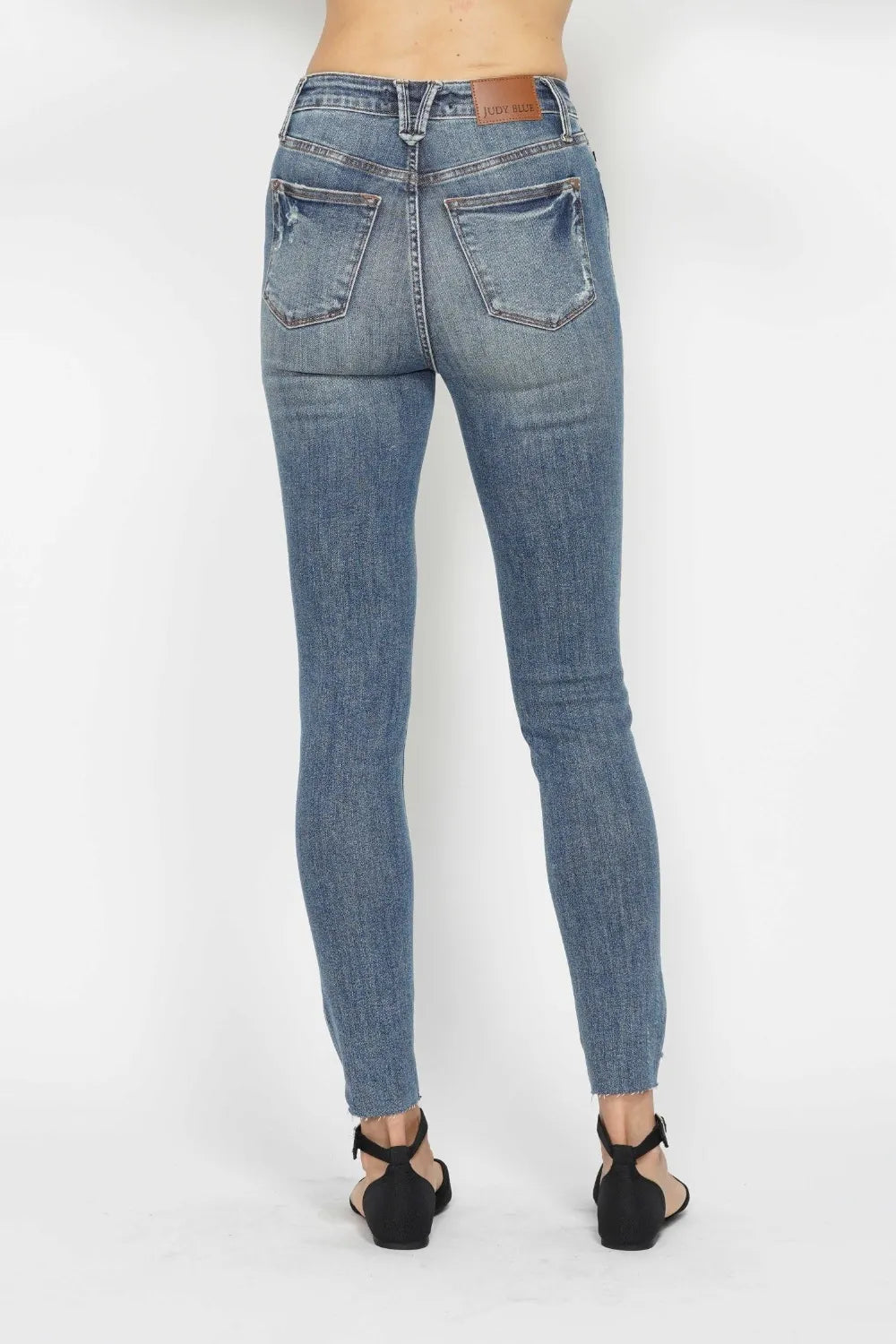 Judy Blue Full Size Tummy Control Vintage Wash Hem Destroy Skinny Jeans - Be Bliss Boutique