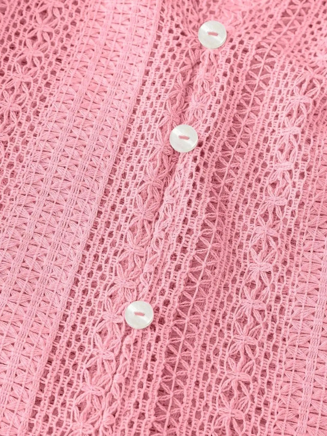 Crochet Notched Button Front Shirt - Be Bliss Boutique