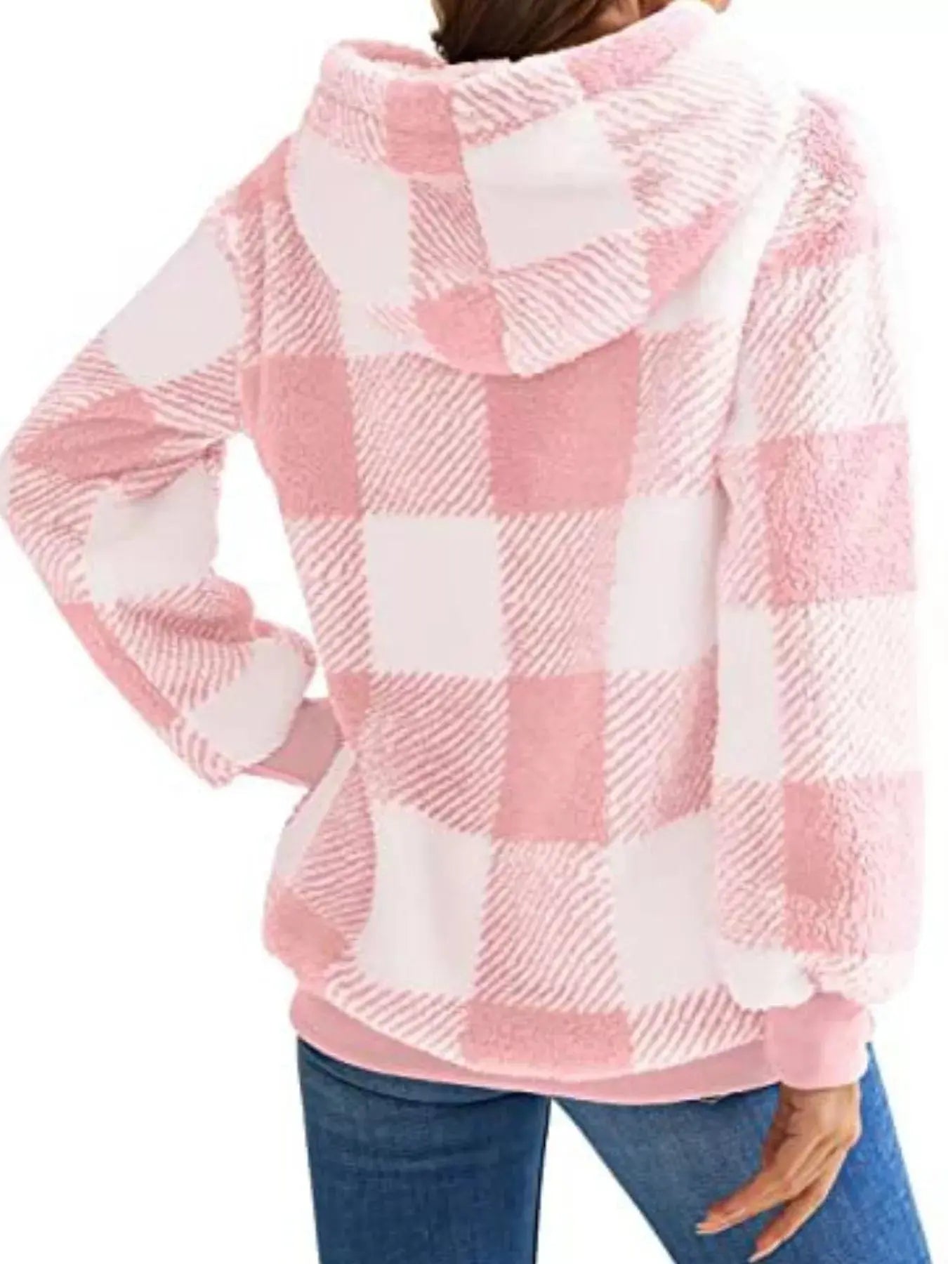 Plus Size Plaid Drawstring Sherpa Hoodie - Be Bliss Boutique