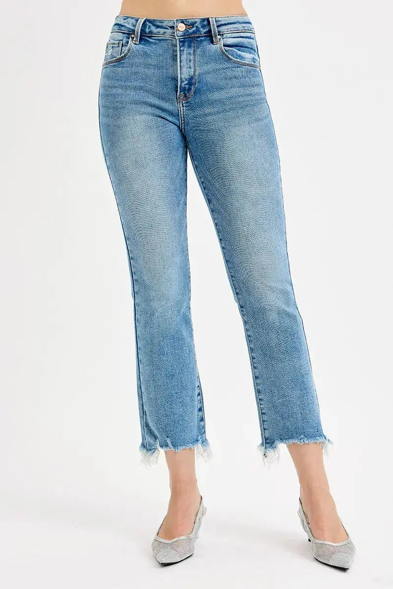 Full Size High Rise Crop Straight Slim Medium Wash RISEN Jeans - Be Bliss Boutique
