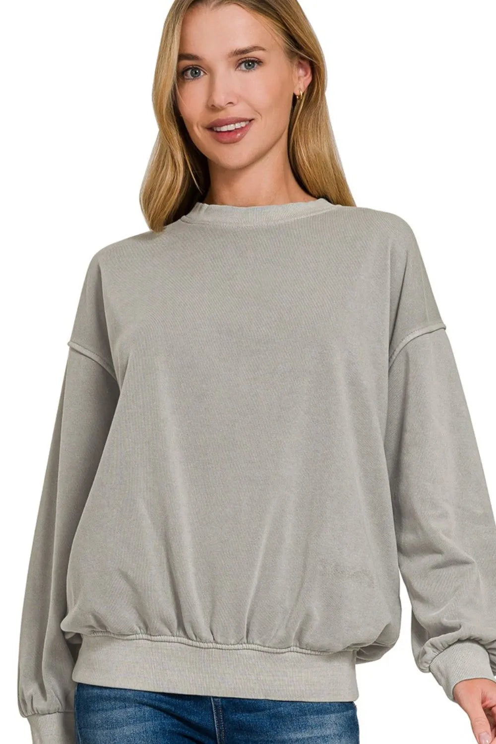 Zenana Soft Fleece Pigment Dye Round Neck Sweatshirt - Be Bliss Boutique