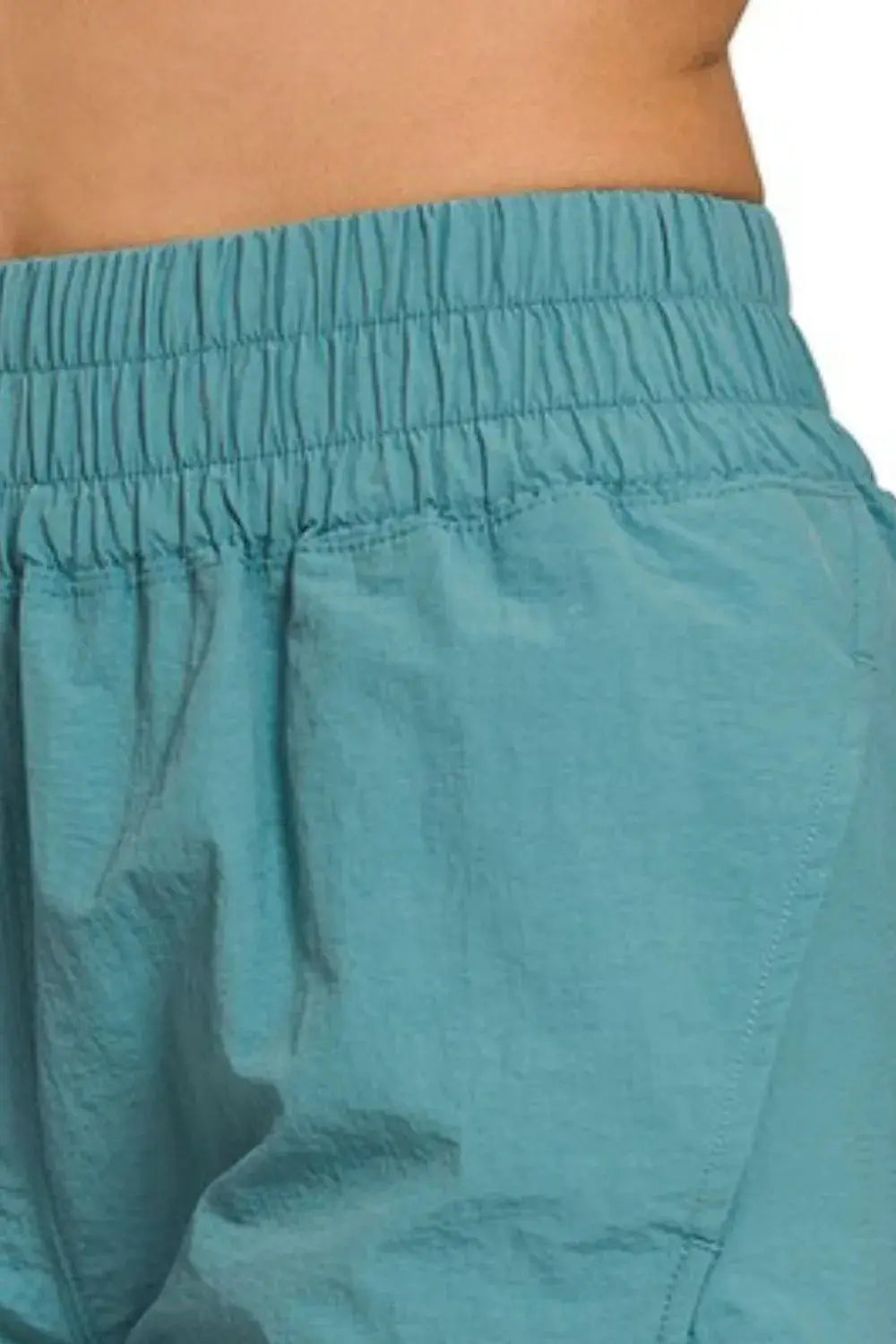 Zenana Teal Windbreaker Smocked Waistband Running Shorts for Women - Be Bliss Boutique