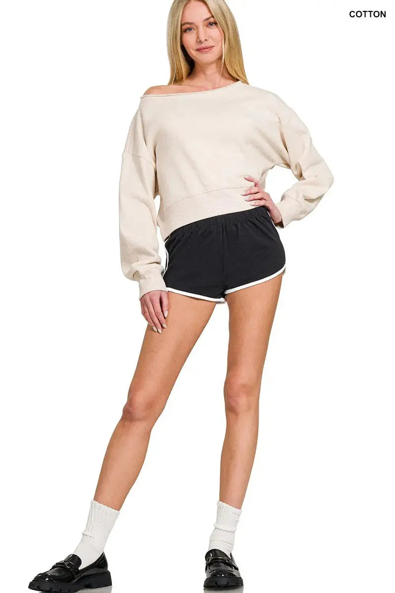 Zenana Elastic Waist Cotton Dolphin Hem Shorts in Black - Be Bliss Boutique