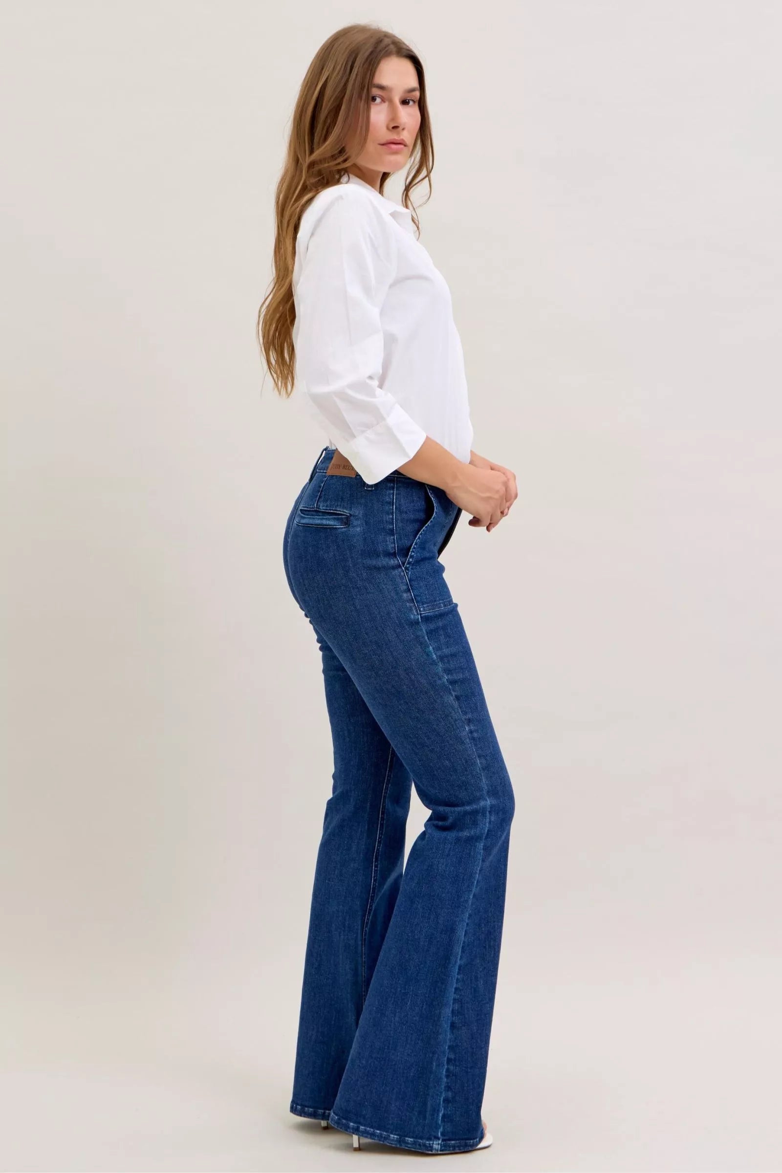 Judy Blue Jeans - High Waist Flare Jeans with Front Patch Pockets - Be Bliss Boutique