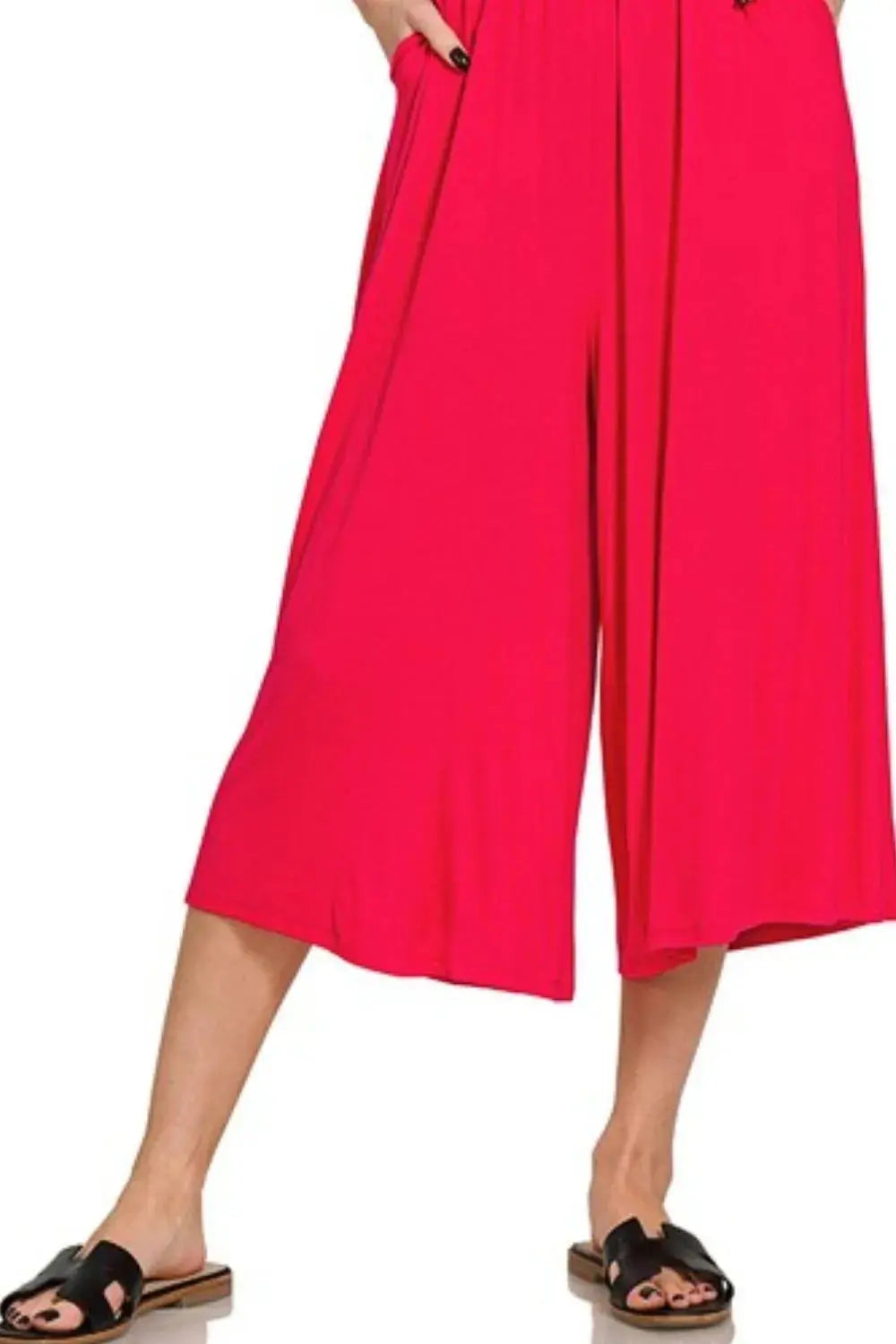 Zenana Strapless Ruched Tube Jumpsuit with Pockets – Red Culotte Style - Be Bliss Boutique