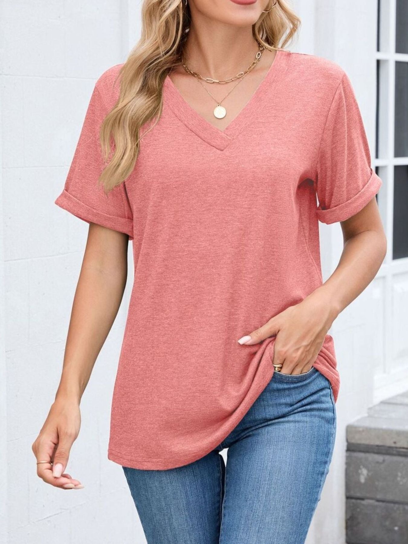 Casual V Neck Short Sleeve T Shirt - Be Bliss Boutique