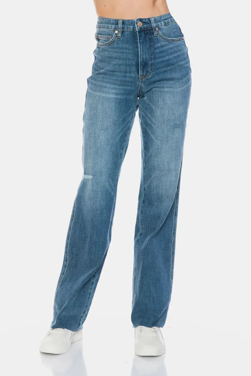Full Size/Plus Size Tummy Control Cut Raw Hem Straight Judy Blue Jeans - Be Bliss Boutique