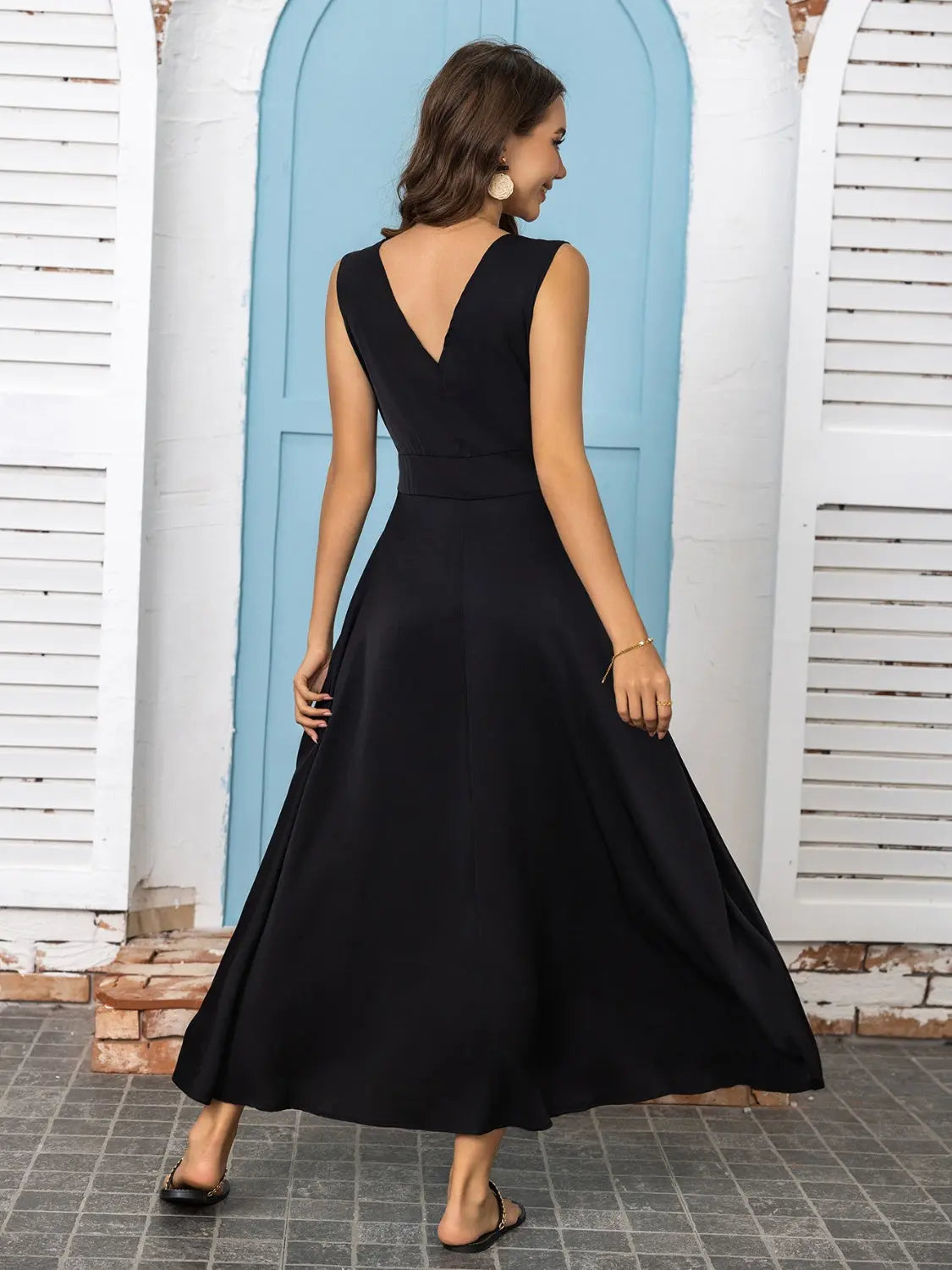Full Size Slit V-Neck Sleeveless Midi Dress - Be Bliss Boutique