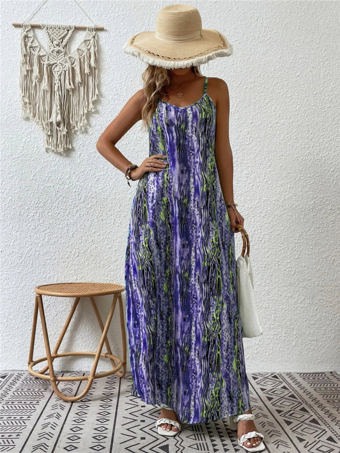 Full Size Printed Scoop Neck Maxi Cami Dress - Be Bliss Boutique