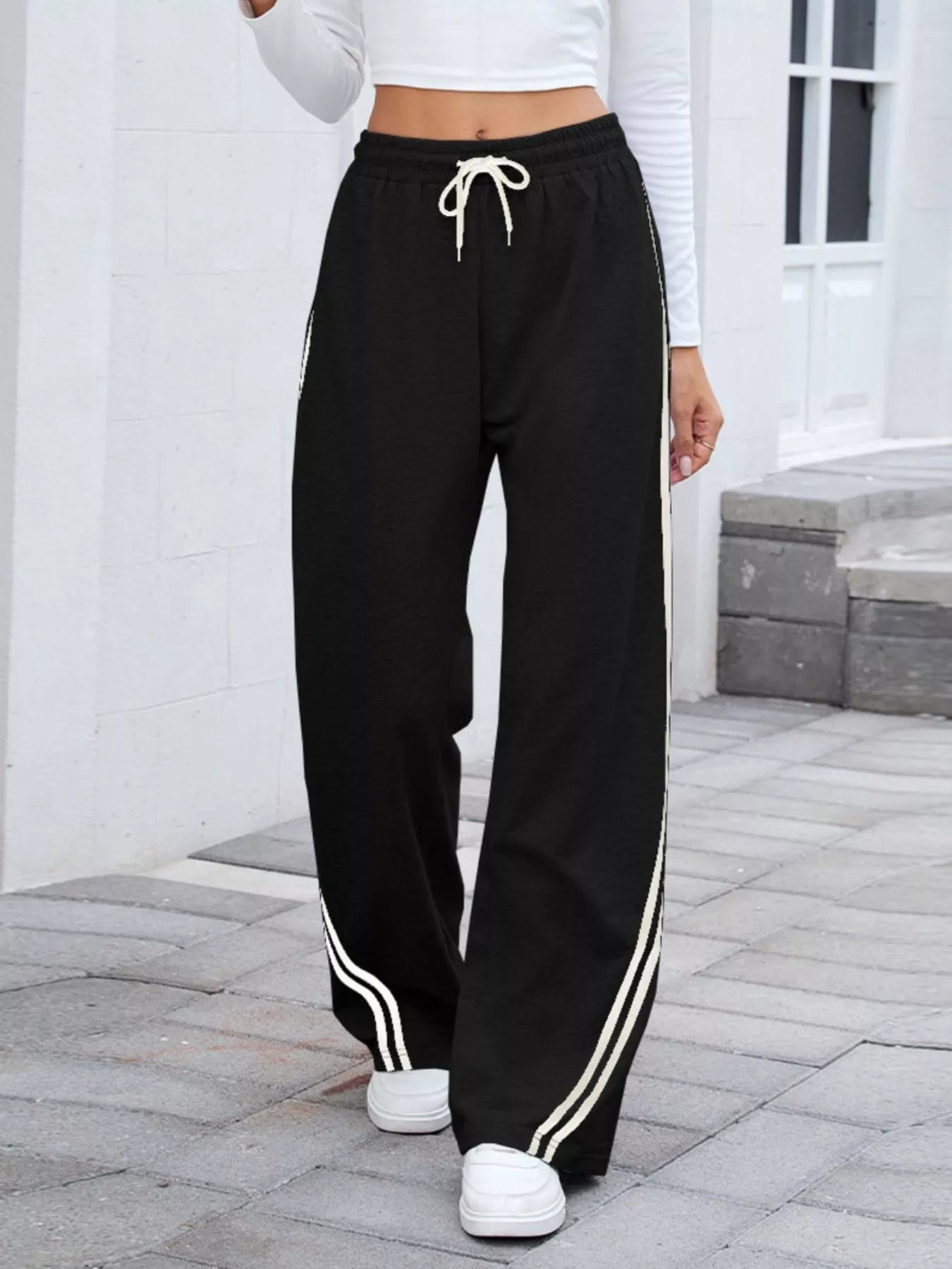 Side Striped Wide Leg Pants - Be Bliss Boutique