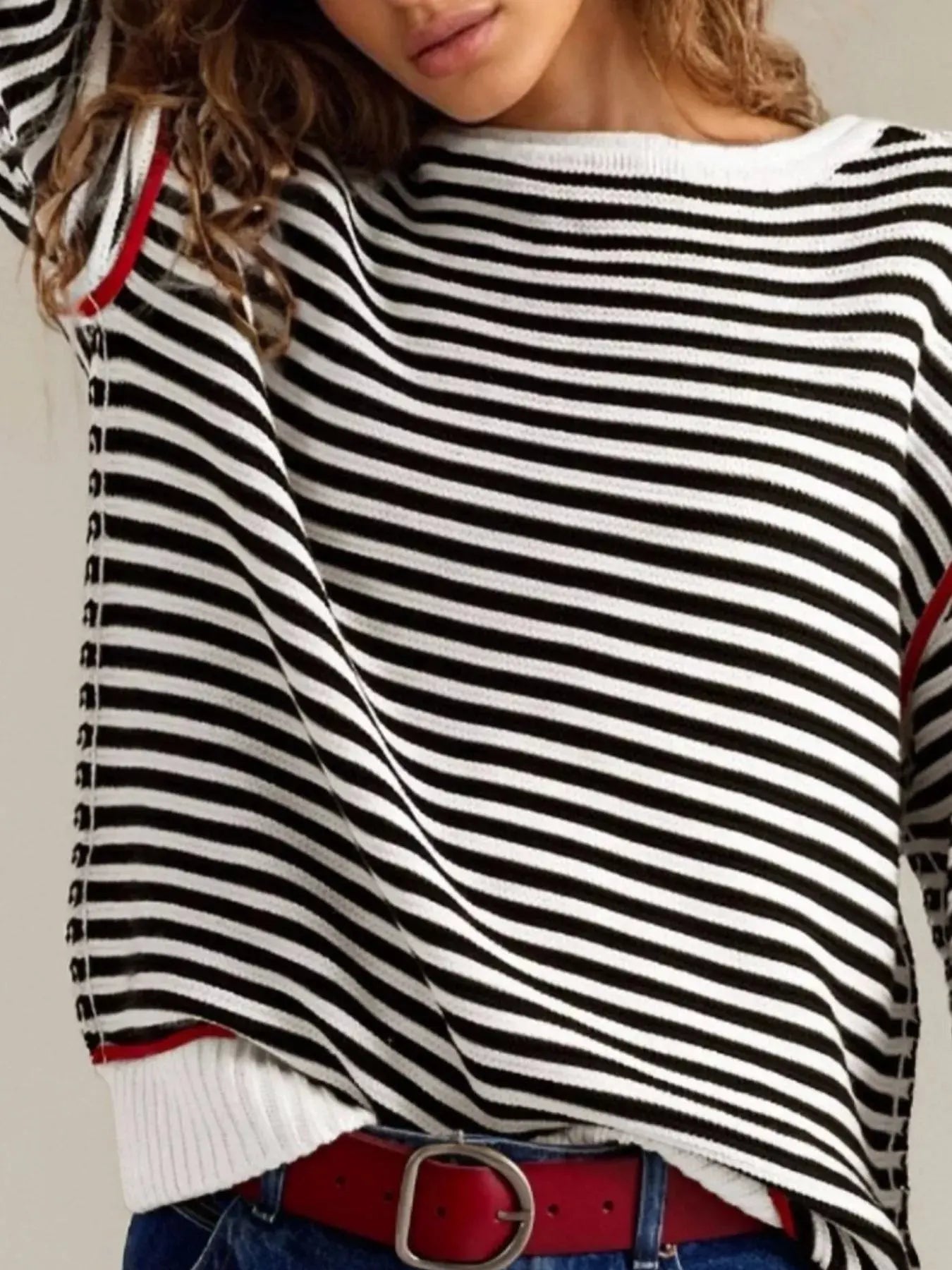Striped Round Neck Long Sleeve Sweater - Be Bliss Boutique