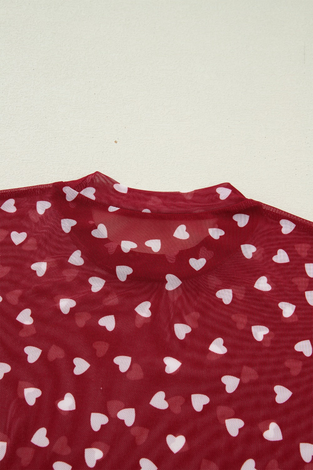 Women's Sheer Heart Print Fitted Mesh Blouse - Be Bliss Boutique