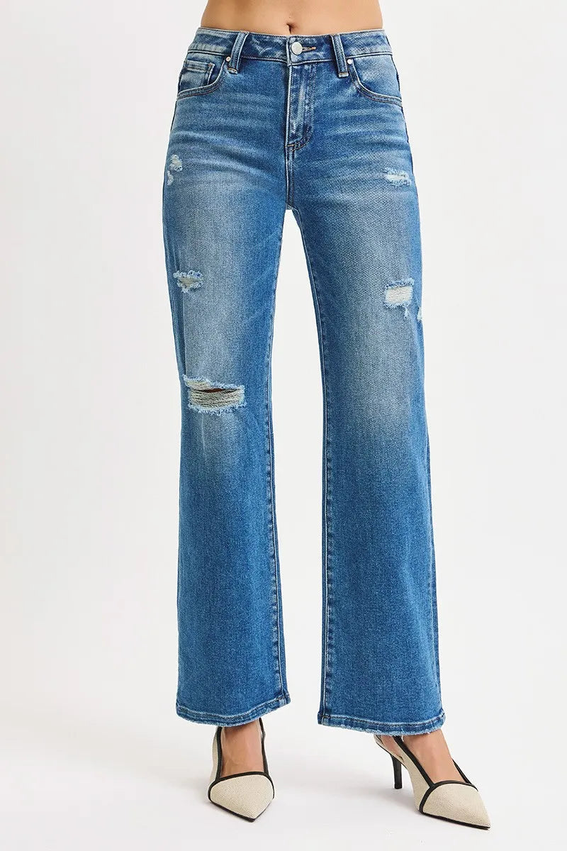 Plus Size High Rise Ankle Straight Distressed RISEN Jeans - Be Bliss Boutique