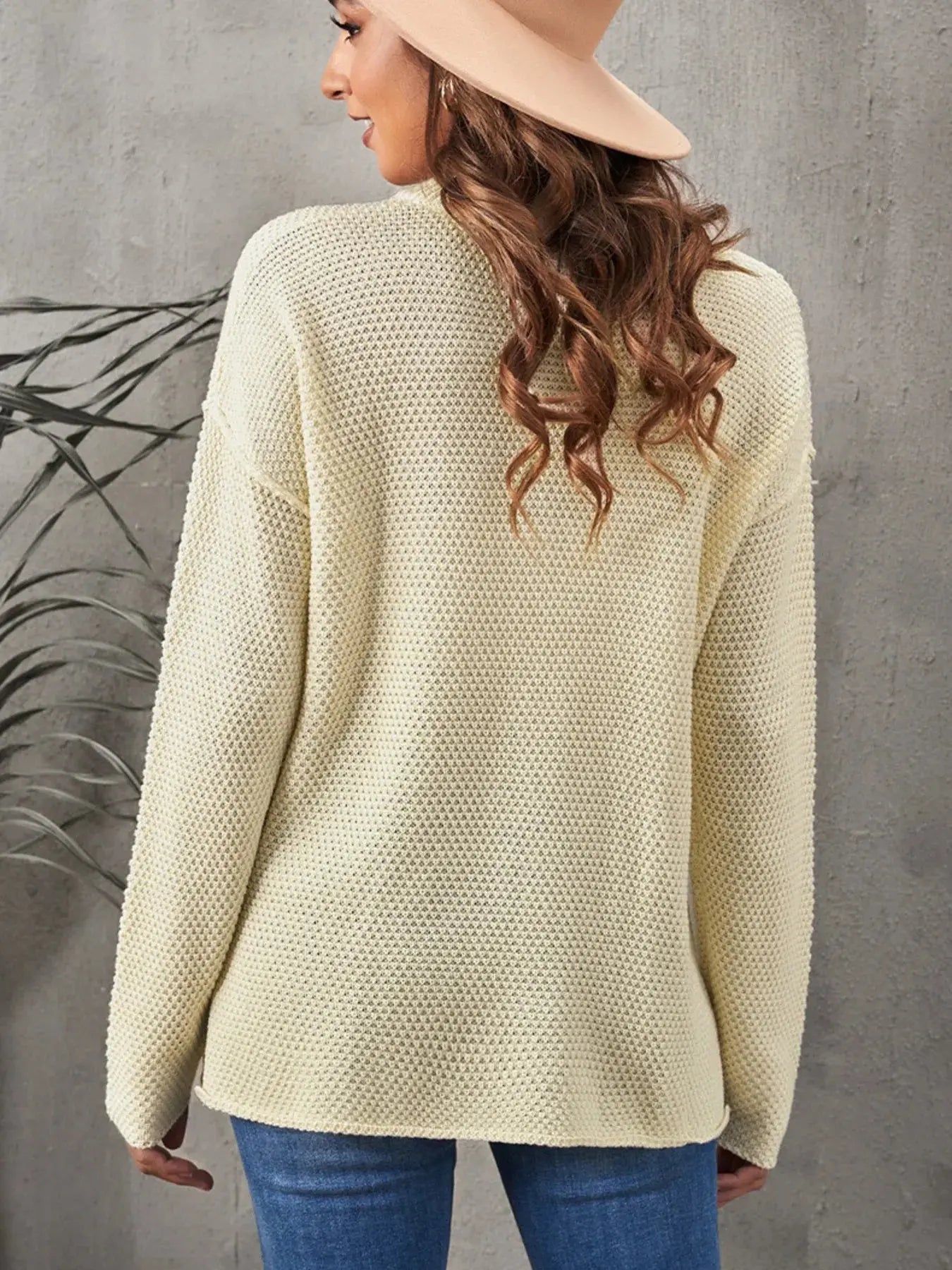 Waffle-Knit Button Detail Long Sleeve Knit Top - Be Bliss Boutique