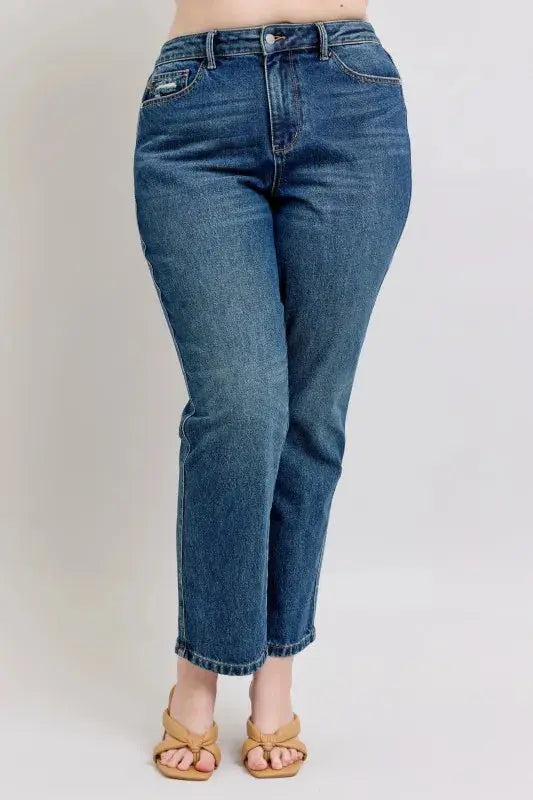 Judy Blue Jeans - Full Size High Waisted Rigid Magic Non-destroy Straight Leg - Be Bliss Boutique