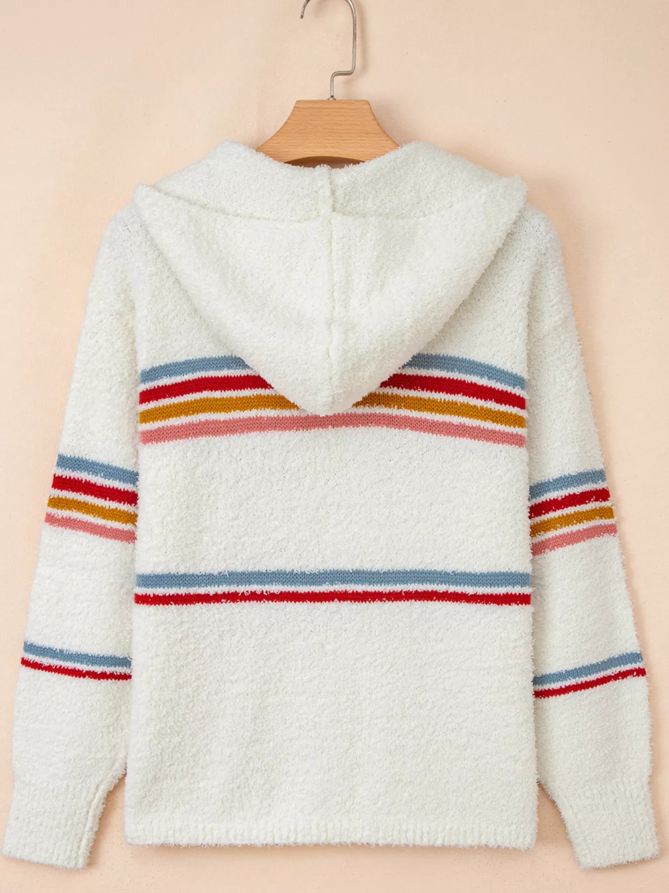 Multicolored Striped Accent Popcorn Hooded Sweater - Be Bliss Boutique