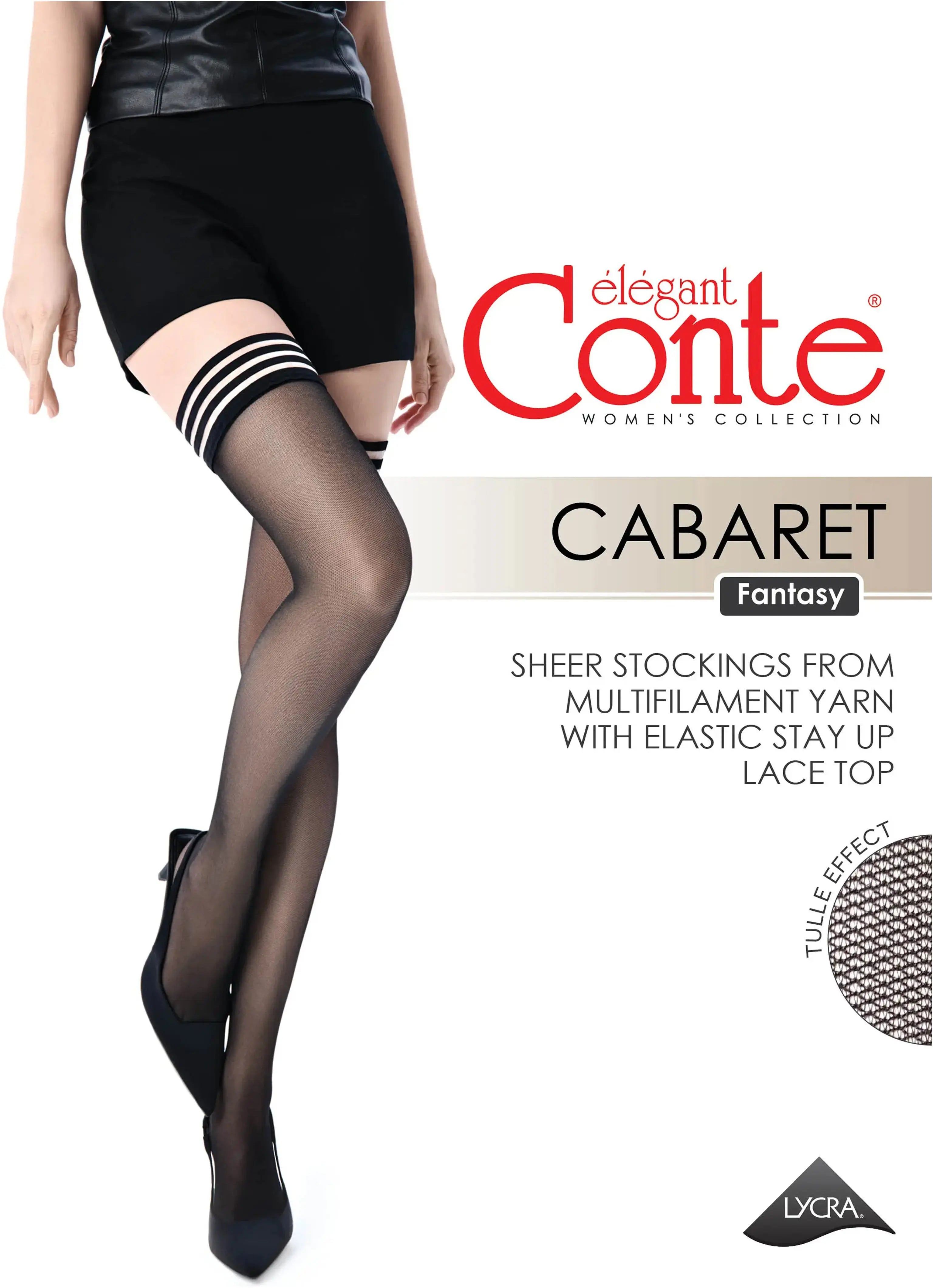 Conte Stockings Fantasy Cabaret - Openwork Elastic Band and Tulle Effect - Be Bliss Boutique
