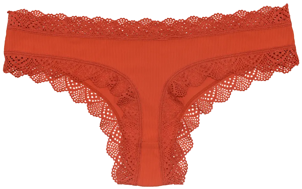 Red Rib Microfiber Thong with Lace Trim, S–XL - Be Bliss Boutique