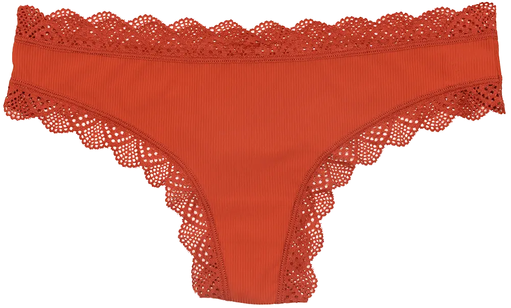 Red Rib Microfiber Thong with Lace Trim, S–XL - Be Bliss Boutique
