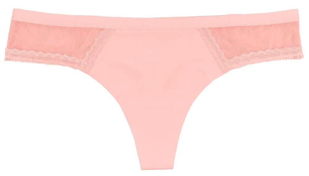 Pink Laser Cut Thong With Mesh and Lace - Be Bliss Boutique
