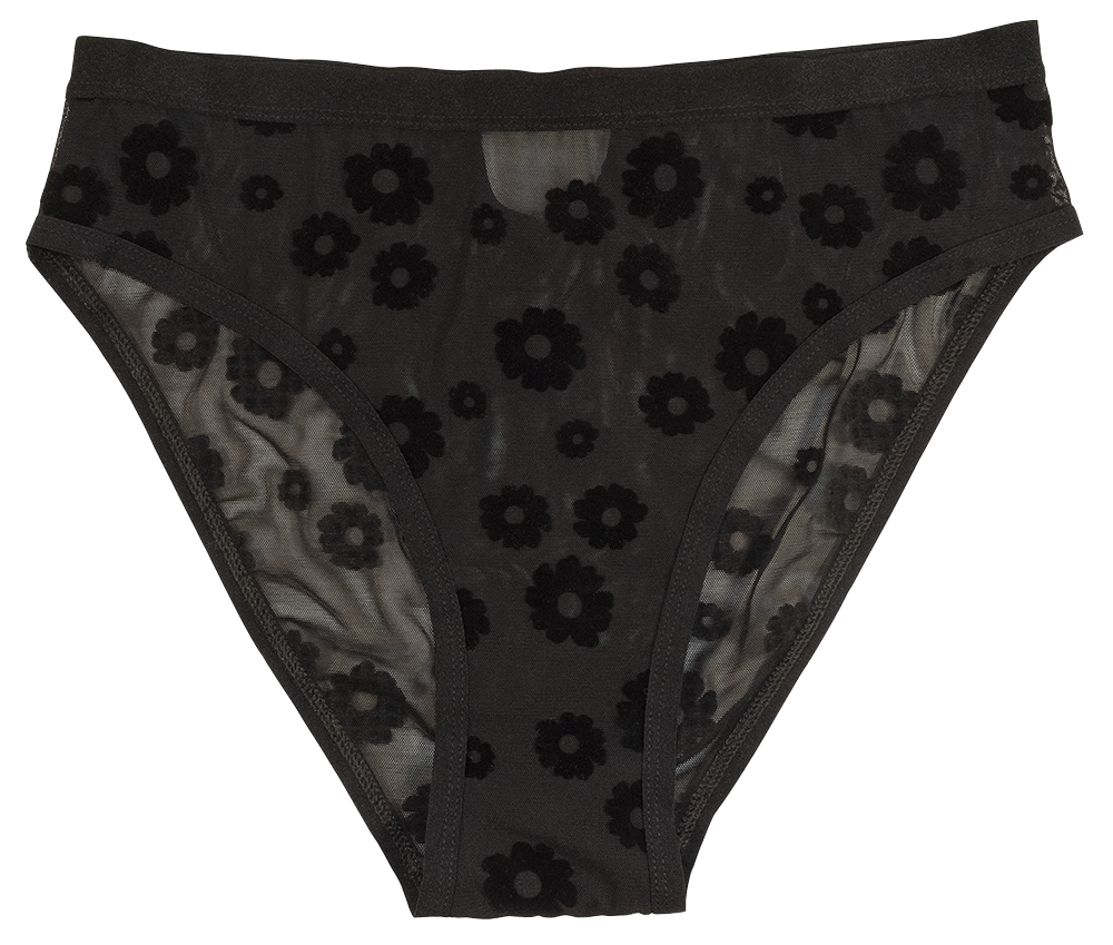 Black Daisy Flocked Mesh High Waist Bikini - Be Bliss Boutique
