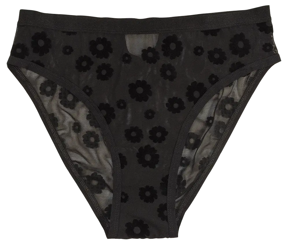Black Daisy Flocked Mesh High Waist Bikini - Be Bliss Boutique