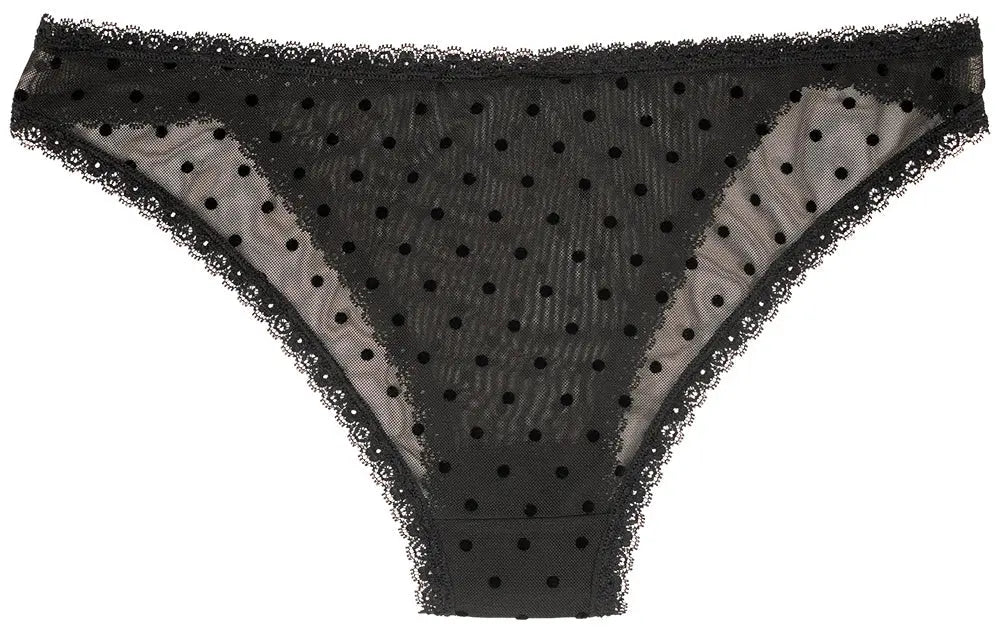 Flocked Polka Dot Mesh Cheeky with Lace Details - Be Bliss Boutique