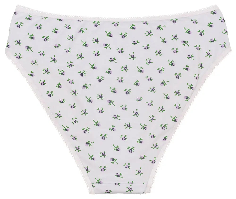 Printed Cotton High Waist Bikini with Picot Trim - Be Bliss Boutique