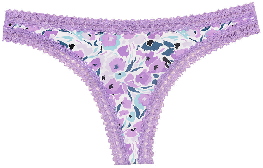 Purple Microfiber Thong with Lace Trim - Be Bliss Boutique