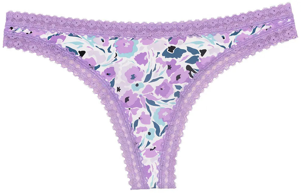 Purple Microfiber Thong with Lace Trim - Be Bliss Boutique