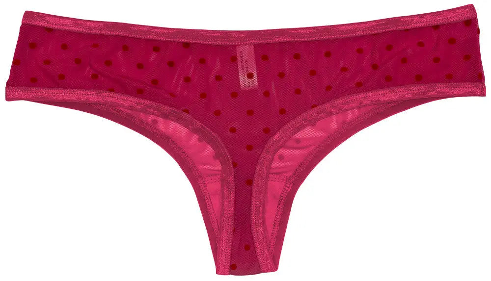 Polka Dot Mesh Thong with Satin Trim - Be Bliss Boutique