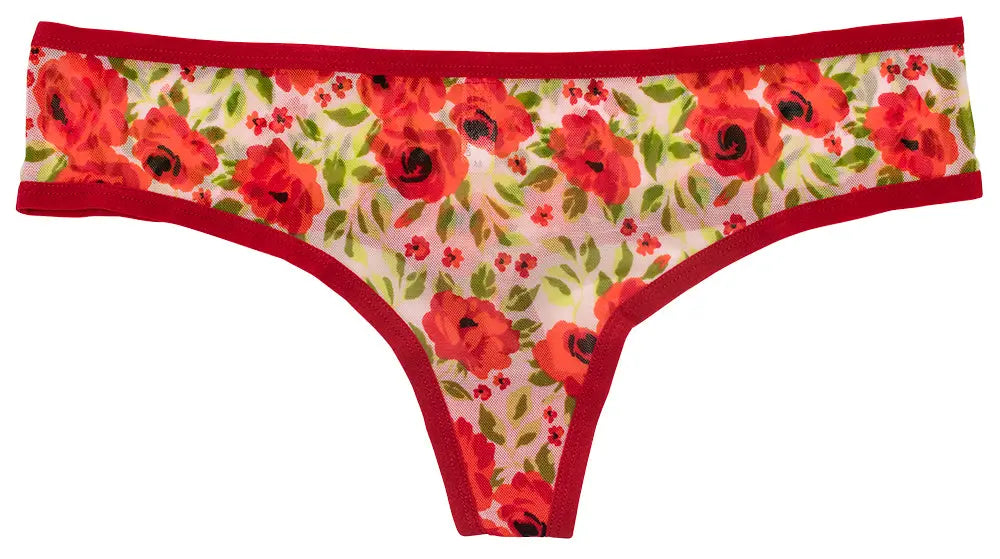Winter Floral Mesh Thong – Sheer Comfort XS–3X - Be Bliss Boutique