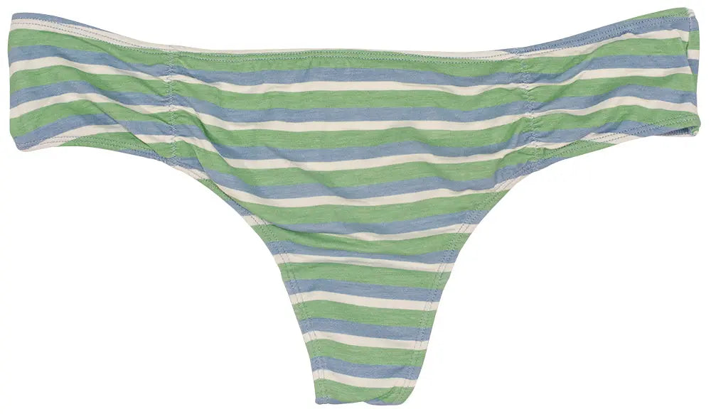 Blue and Green Striped Modal Thong with Ruching - Be Bliss Boutique