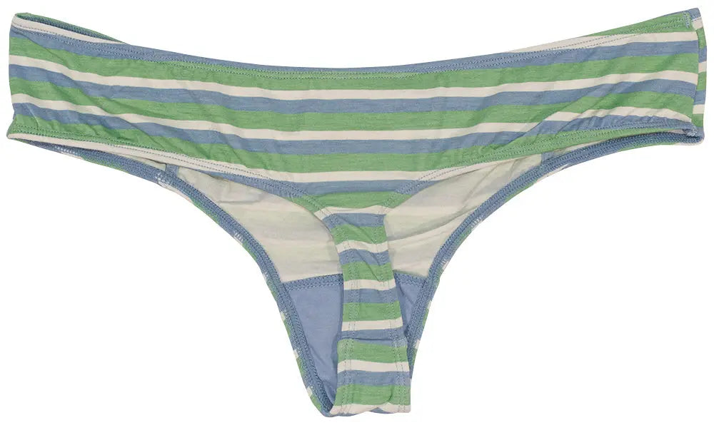 Blue and Green Striped Modal Thong with Ruching - Be Bliss Boutique