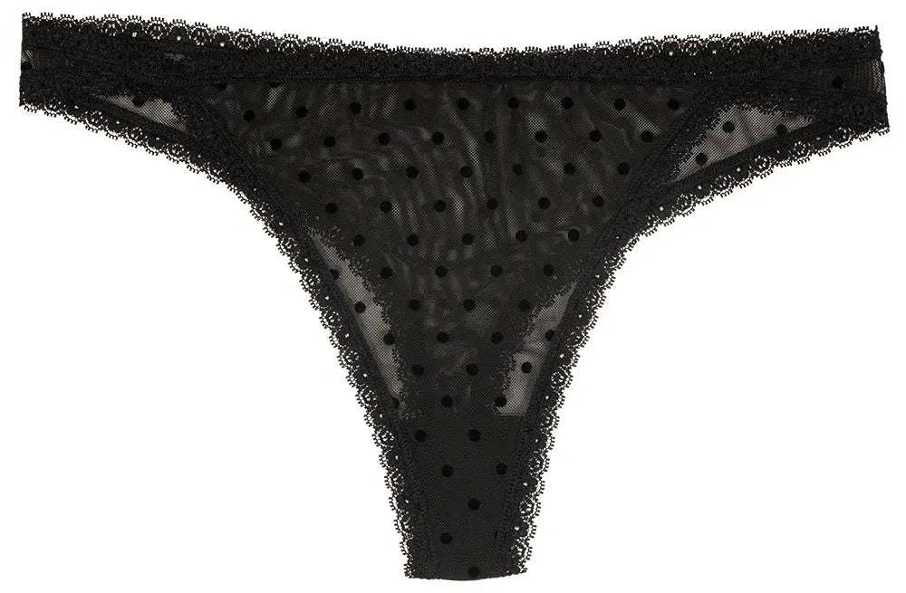 Flocked Polka Dot Mesh Thong with Lace Details - Be Bliss Boutique