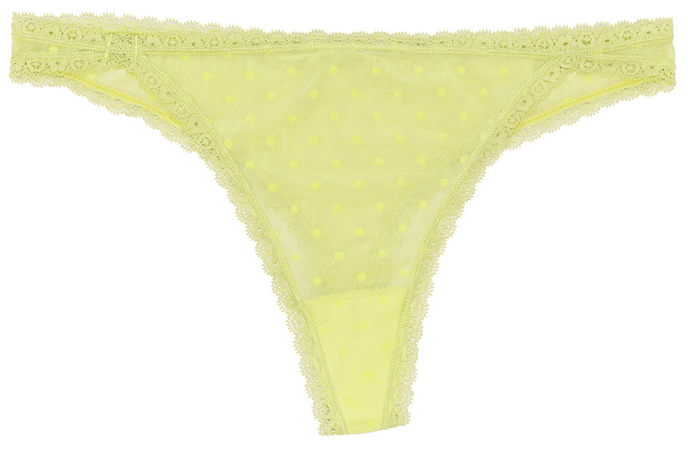 Flocked Polka Dot Mesh Thong with Lace Details - Be Bliss Boutique