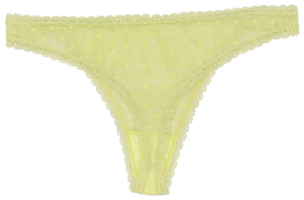 Flocked Polka Dot Mesh Thong with Lace Details - Be Bliss Boutique