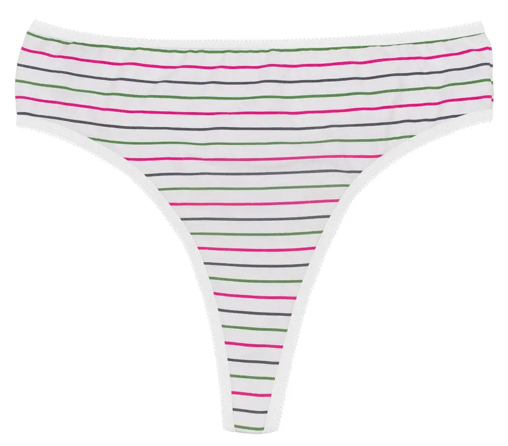 Printed Cotton High Waist Thong with Picot Trim - Be Bliss Boutique