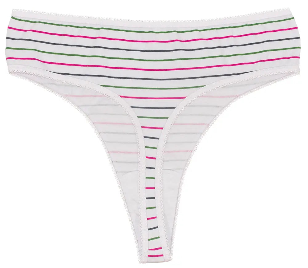 Printed Cotton High Waist Thong with Picot Trim - Be Bliss Boutique
