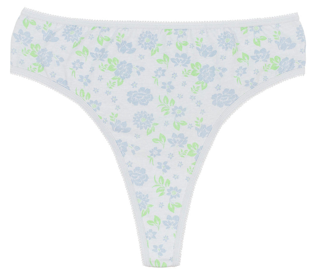 Printed Cotton High Waist Thong with Picot Trim - Be Bliss Boutique