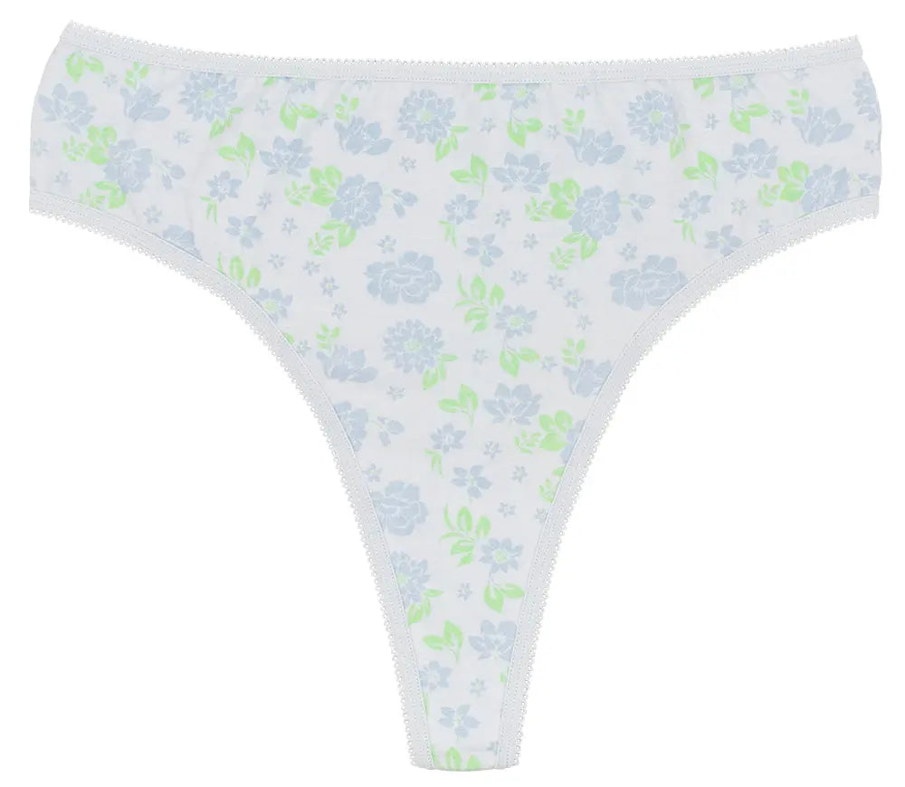 Printed Cotton High Waist Thong with Picot Trim - Be Bliss Boutique
