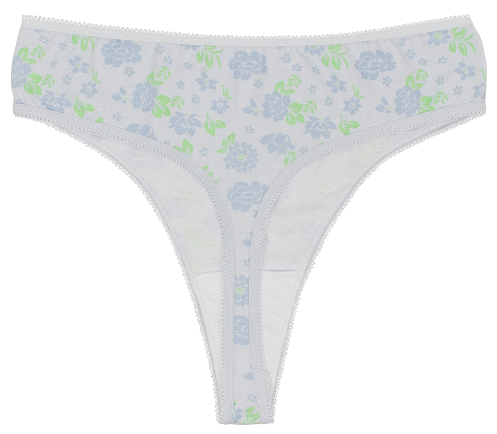 Printed Cotton High Waist Thong with Picot Trim - Be Bliss Boutique