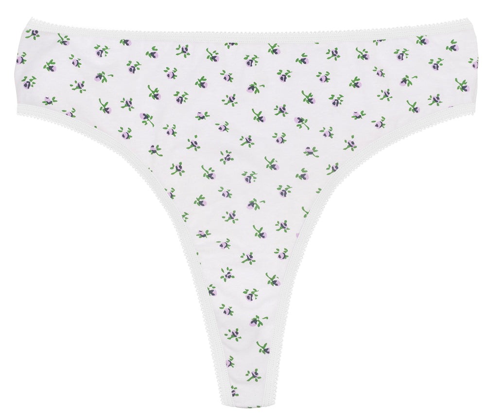 Printed Cotton High Waist Thong with Picot Trim - Be Bliss Boutique