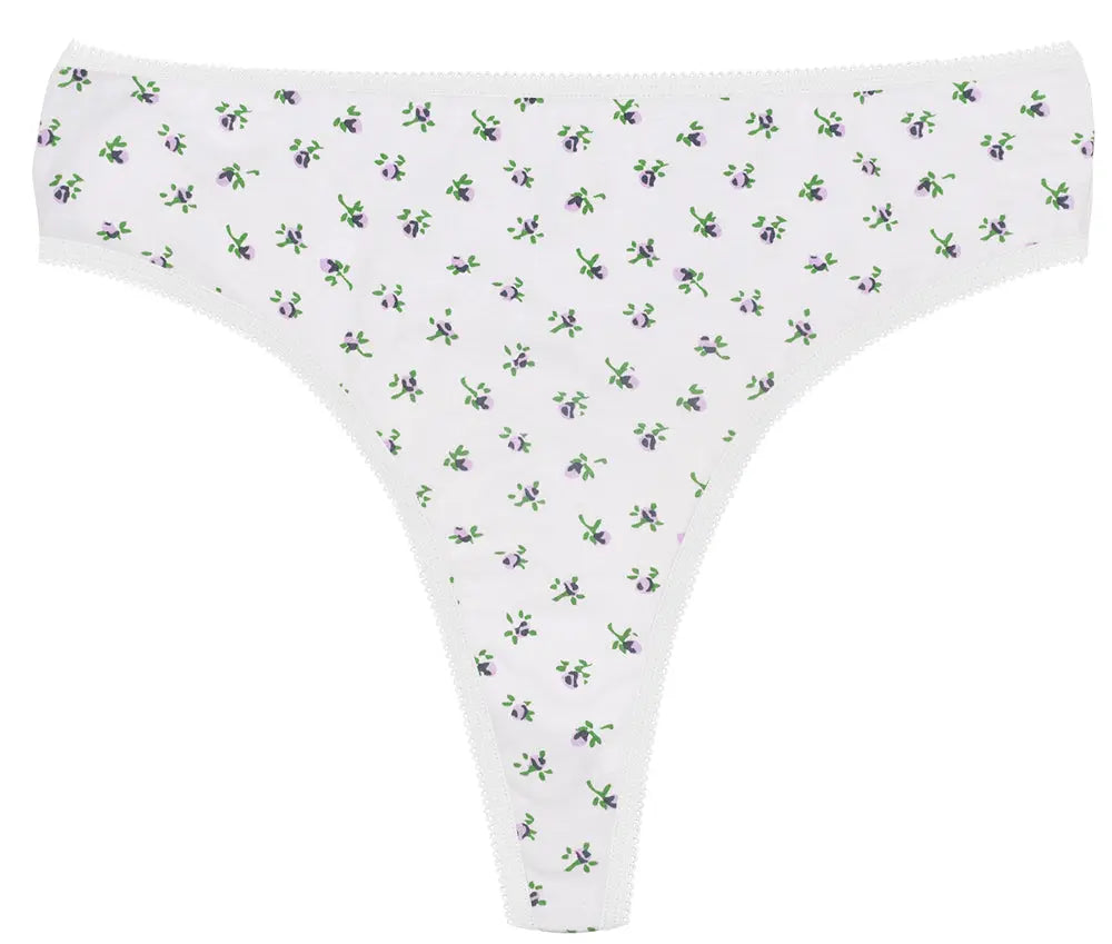 Printed Cotton High Waist Thong with Picot Trim - Be Bliss Boutique