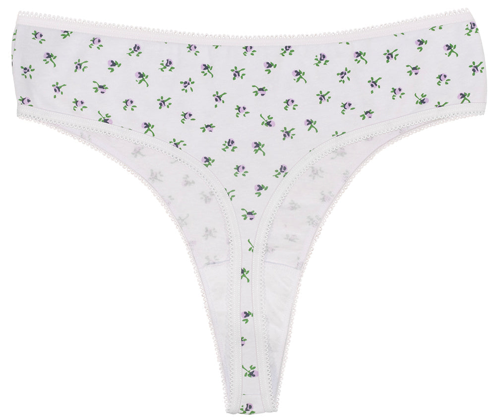 Printed Cotton High Waist Thong with Picot Trim - Be Bliss Boutique