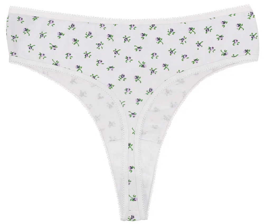 Printed Cotton High Waist Thong with Picot Trim - Be Bliss Boutique